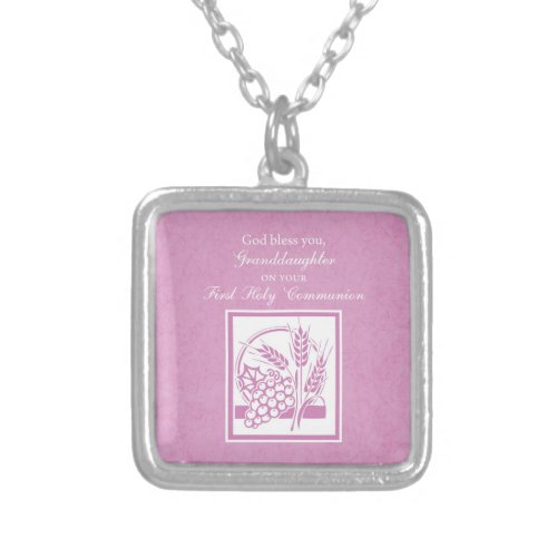 Granddaughter First Communion Pink Silver Plated Necklace