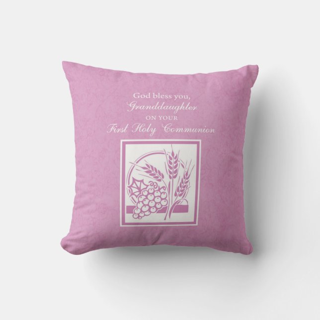 Granddaughter First Communion, Pink Throw Pillow (Front)
