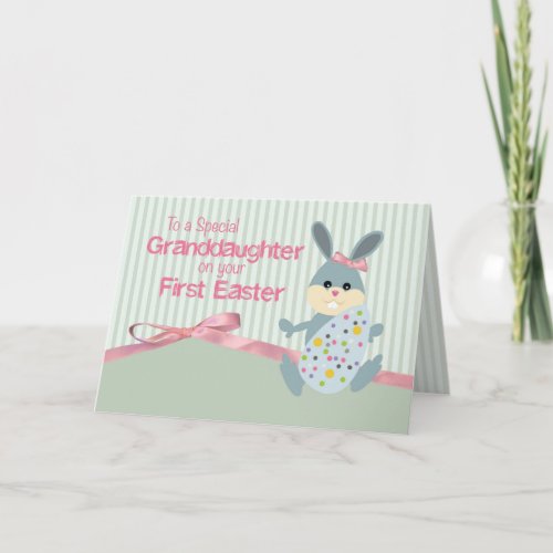 Granddaughter First Easter Bunny Ribbon on Stripe Holiday Card