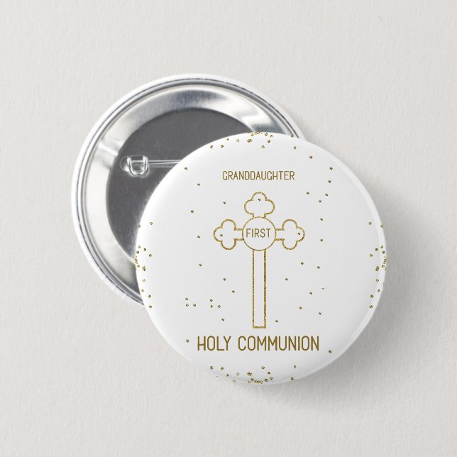 Granddaughter First Holy Communion Gold Look Cross Button (Front & Back)