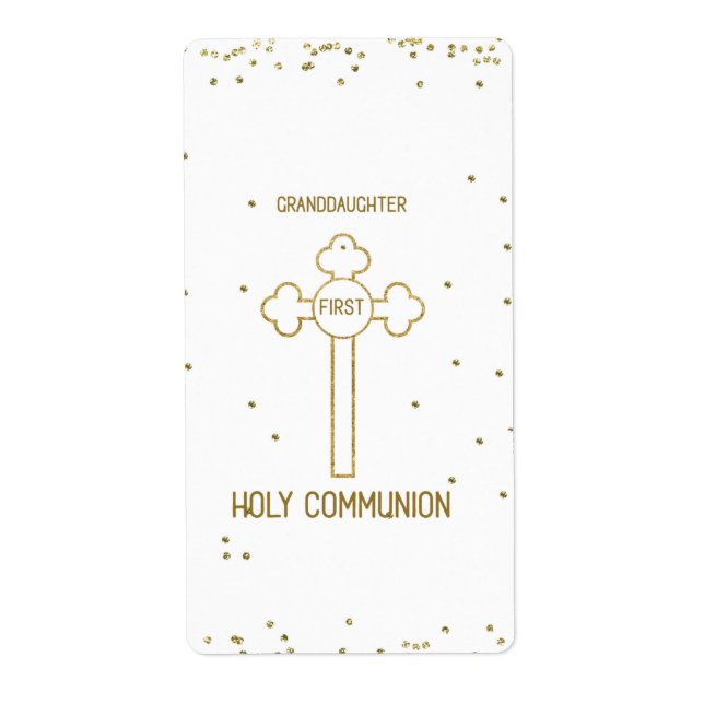 Granddaughter First Holy Communion Gold Look Cross Label (Front)