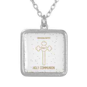 Granddaughter First Holy Communion Gold Look Cross Silver Plated Necklace