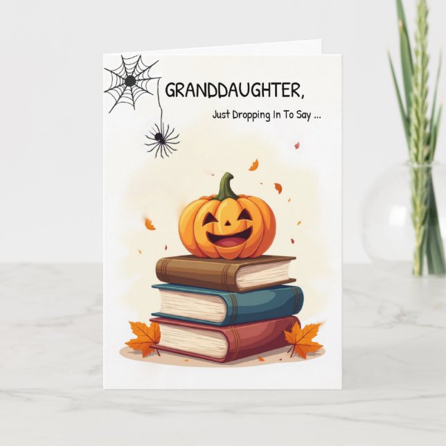 Granddaughter Funny Halloween Cute Spider Dropping Card (Front)