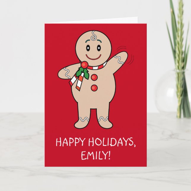 Granddaughter Gingerbread Boy Name Customizable Holiday Card (Front)