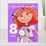 Granddaughter Girl's 8th birthday card purple<br><div class="desc">Cute girl with white lucky rabbit birthday card. This card reads Fabulous Granddaughter 8 today. Inside: Happy Birthday. Or customize with your own words. Fun card designed by exclusively by Sarah Trett.</div>