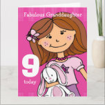 Granddaughter Girl's 9th birthday card pink<br><div class="desc">Cute girl with white lucky rabbit birthday card. This card reads Fabulous Granddaughter 9 today. Inside: Happy Birthday. Or customise with your own words. Fun card designed by exclusively by Sarah Trett.</div>