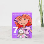 Granddaughter Girl's birthday card red hair purple<br><div class="desc">Cute girl with white lucky rabbit birthday card. This card reads Fabulous Granddaughter 7 today. Inside: Happy Birthday. Or customize with your own words. Fun card designed by exclusively by Sarah Trett.</div>