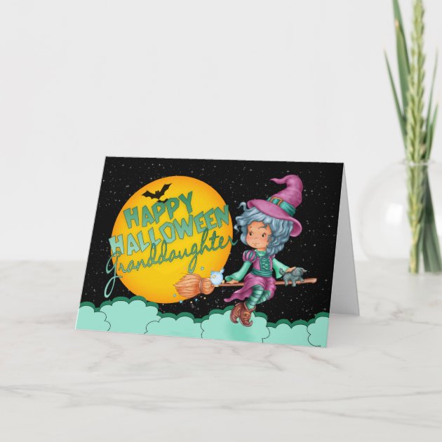 Granddaughter Halloween Invitation With Cute Witch
