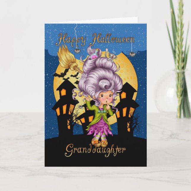 granddaughter halloween cartoon witch card (Front)