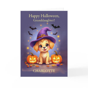 Granddaughter Halloween Customizable Name Puppy Card