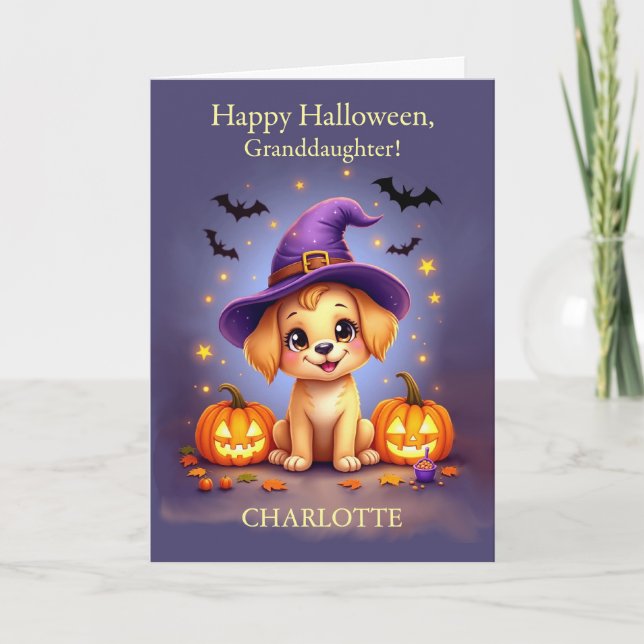 Granddaughter Halloween Customizable Name Puppy Card (Front)