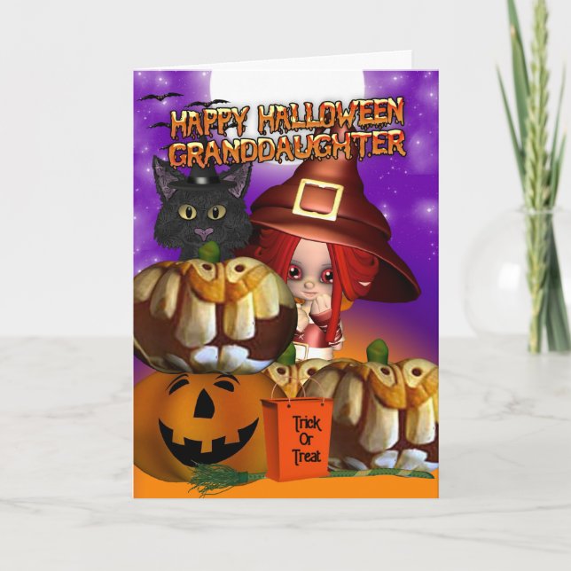 Granddaughter Halloween witch cat pumpkin jack o l Card (Front)
