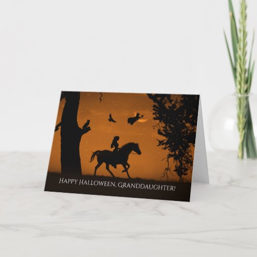 Granddaughter Halloween With Witch and Horse Card