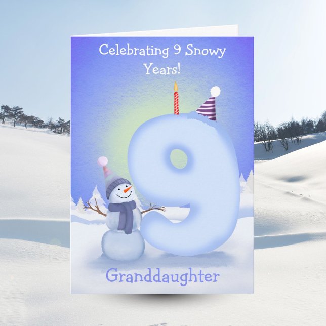 Granddaughter Happy 9th Birthday Snowman Building  Card (Creator Uploaded)