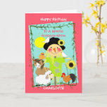 Granddaughter Happy Birthday Cute Farm Animals Card<br><div class="desc">Cute farm animals and scarecrow,  colorful illustration for kids,  shown here as happy birthday to a lovely granddaughter but easy to edit f or a grandson,  daughter,  son etc just customize to your needs and change the name at no extra cost.</div>