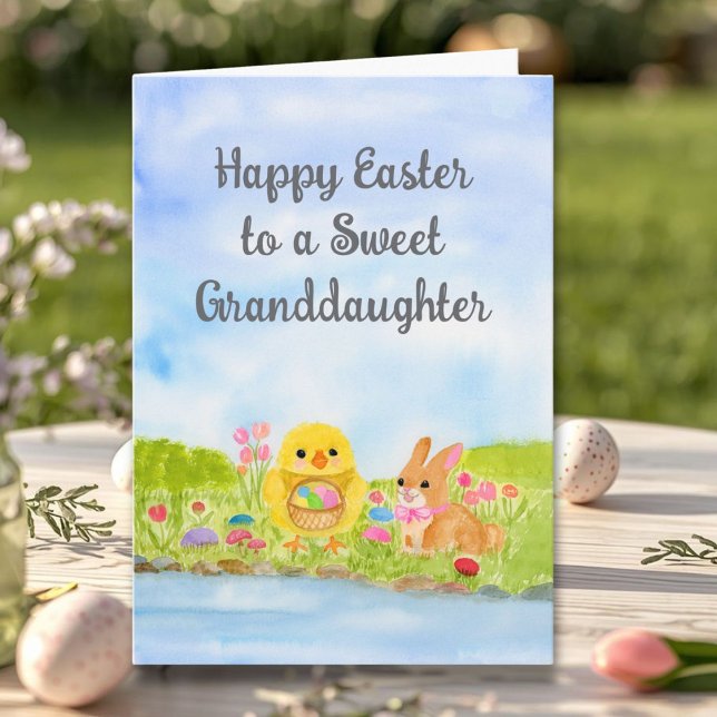 Granddaughter Happy Easter Baby Chick Easter Bunny Card (Creator Uploaded)