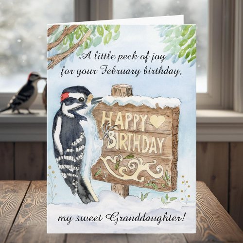 Granddaughter Happy February Birthday Woodpecker