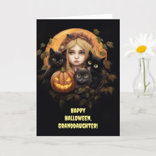 Granddaughter Happy Halloween Custom Text with Cat Card
