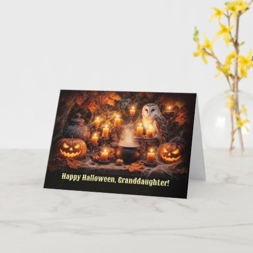 Granddaughter Happy Halloween Owls and Pumpkins Card