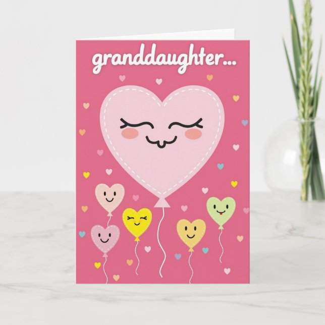 Granddaughter Happy Hearts Balloon Card (Front)