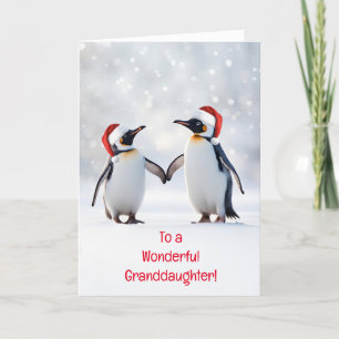 Granddaughter Happy Holidays Christmas Penguins Card