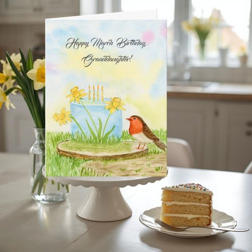 Granddaughter Happy March Birthday Robin Daffodils
