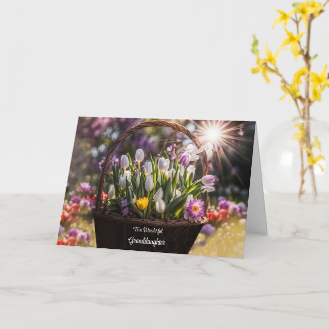 Granddaughter Happy Mothers Day Basket of Flowers Card (Yellow Flower)