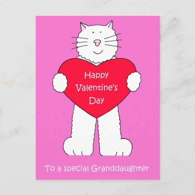 Granddaughter Happy Valentine's Day Cartoon Cat Holiday Postcard (Front)
