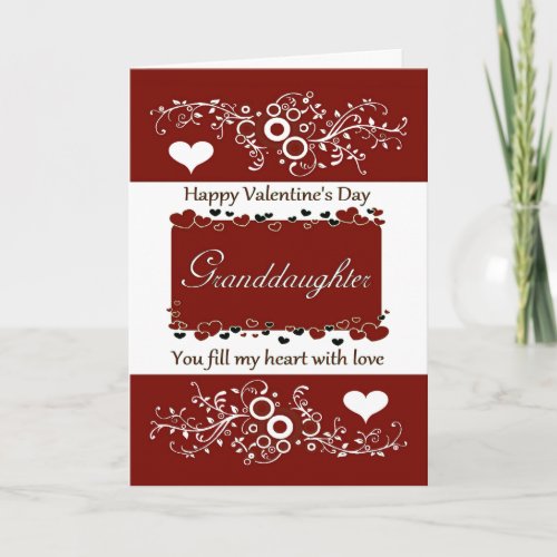 Granddaughter Happy Valentines Day  HeartsSwirls Holiday Card