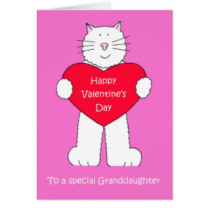 Granddaughter Happy Valentine's Day White Cat Cards