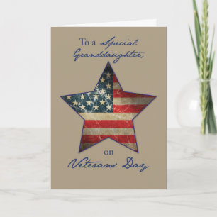 Granddaughter, Happy Veterans Day, Old Flag Star Letterpress Thank You Card