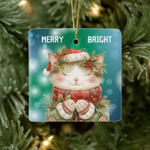 Granddaughter Holly Kitty Cat Christmas Ceramic Ornament