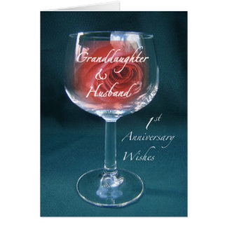 Granddaughter & Husband 1st Anniversary Wineglass Card