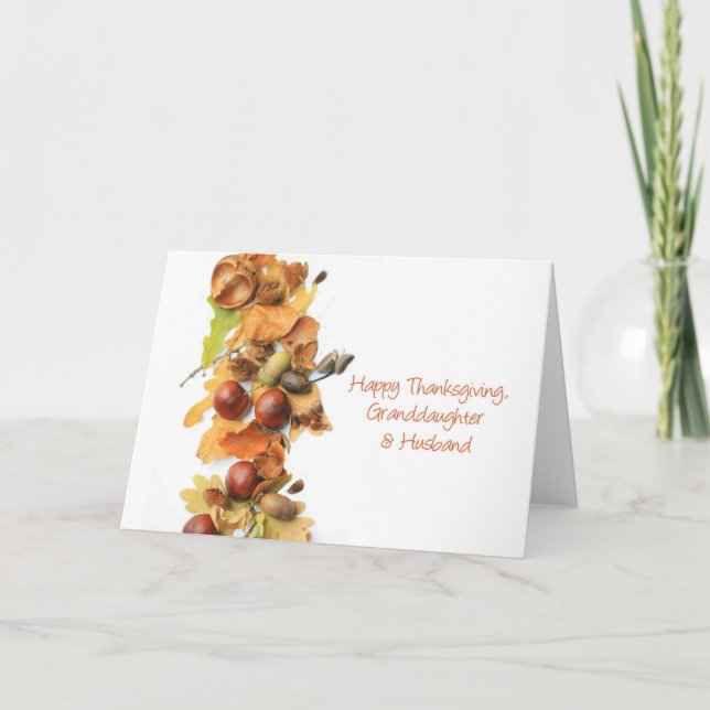 Granddaughter & Husband autumn border thanksgiving Holiday Card (Front)