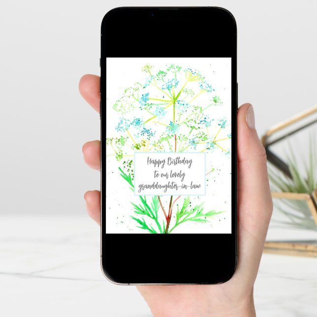 Granddaughter In Law Happy Birthday Blue Flowers Card (Front Digital)