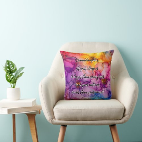 Granddaughter let your dreams be bigger colorful throw pillow