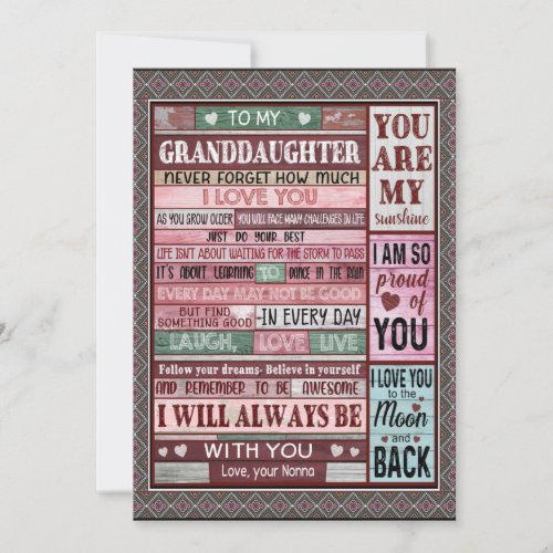 Granddaughter Lovers  Letter To My Granddaughter Holiday Card