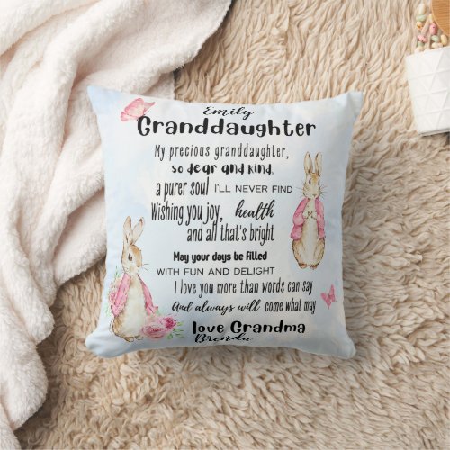 Granddaughter Loves Rabbit Custom Poem Add Name Throw Pillow