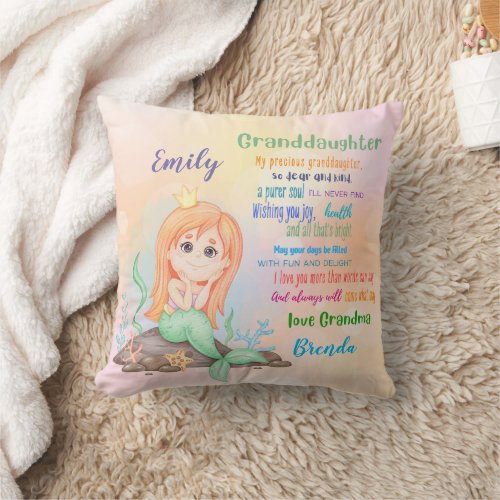 Granddaughter Mermaid Gift Custom Poem Add Name Throw Pillow