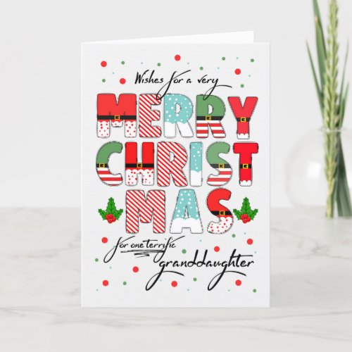 Granddaughter Merry Christmas Decorated Lettering Holiday Card