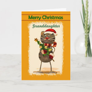 Granddaughter / Merry Christmas - Funky Cat Holiday Card