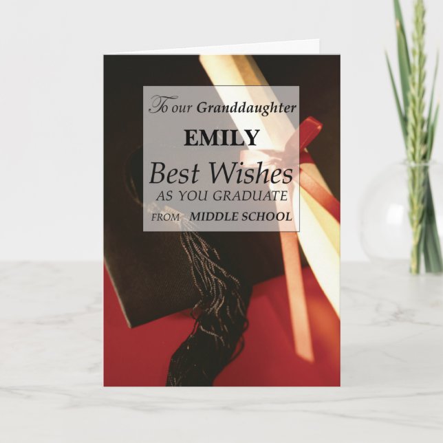 Granddaughter Middle School Graduation Custom Name Card (Front)