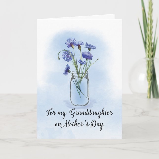 Granddaughter Mothers Day Cornflowers in Mason Jar Card (Front)