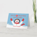 Granddaughter Name Christmas Snowman Card<br><div class="desc">Personalize this card with the name of your granddaughter. As she celebrates her first Christmas,  this snowman reflects the joy she is experiencing. The snowman is full of energy in the snow,  as it is bundled up in red!</div>