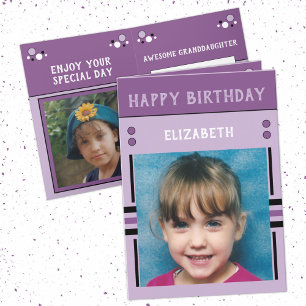 Granddaughter name photo purple kids birthday card