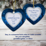 Granddaughter Night Lights Christmas Ceramic Ornament<br><div class="desc">This beautiful Christmas ornament is something that a granddaughter will always treasure. It features a deep blue, starry background, with a pale center heart that is framed in blue and silver. The text in dark blue at the center says "A Granddaughter is a Gift from God". The back of the...</div>