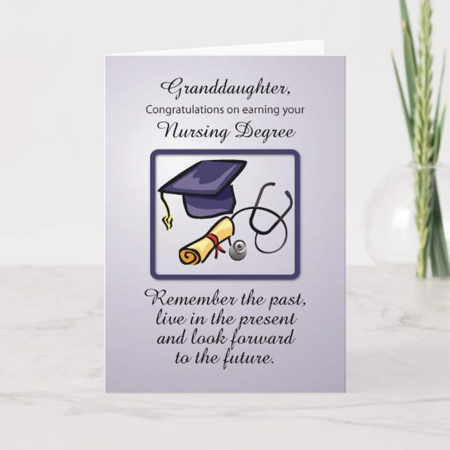 Granddaughter Nursing Degree Graduation Blue Gray Card (Front)
