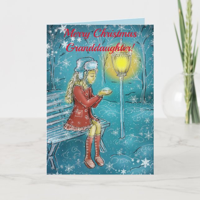 GRANDDAUGHTER ON BENCH CHRISTMAS CARD (Front)