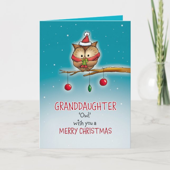 Granddaughter, owl wish you a Merry Christmas Holiday Card (Front)