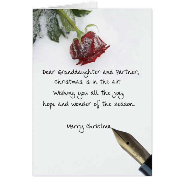 Granddaughter & Partner christmas letter on snow (Front)